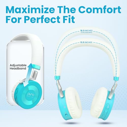 Puro Sound Labs JuniorJam Plus Volume-Limiting Wireless Bluetooth Headphones for Kids, Secure Audio with Adjustable On-Ear Design, 22-Hour Battery Life, Ideal for Tablets, Smartphones & PCs - Teal - color: Teal