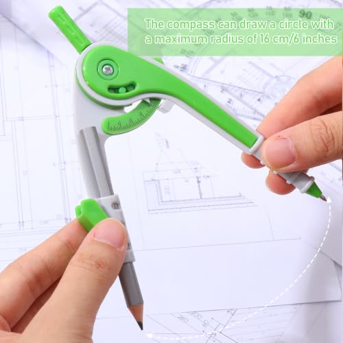 Zonon 2 Pcs Student Protractor and Compass Set, Student Geometry Math Drawing Compass and 180 Degree 6 Inch Protractor with Swing Arm for Drawing Measuring School Office (Green and Clear) - color: Green and Clear