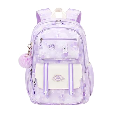 Girl backpack,Kids Backpack for Girl Kawaii Lightweight School Backpack Anti-theft Back Pocket Print Flowers Elementary Bookbag (Purple) - color: Purple