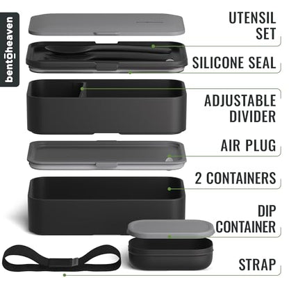 Bentoheaven Bento Box Adult, Stackable Lunch Box, 40 oz, Whispering Gray | BPA-free, leakproof and microwave-safe with 2 compartments, utensils, chopsticks, divider and sauce cup for men and women. - color: Whispering Gray