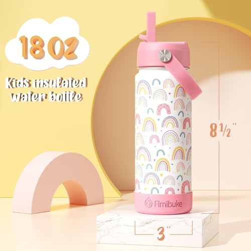 Fimibuke Kids Insulated Water Bottle, 18oz BPA FREE Kids Cup with Straw Double Wall Vacuum Tumbler 18/8 Stainless Steel Leak Proof Toddler Water Bottle for School Boys Girls (2 Pack, Rainbow/Mermaid) - color: A4. Rainbow/Mermaid
