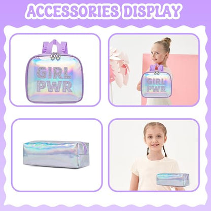 Meetbelify Rolling Backpack for Girls Backpack with Wheels for Elementary Student Kids School Bag with Lunch Box Pencil Case for Girls Ages 6-8 Years Old - color: Prw Purple