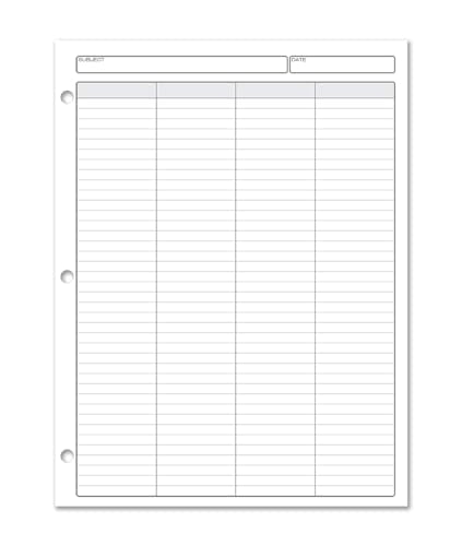 BookFactory 4 Column Columnar Sheets, 3-Hole Punched, 50 Pages | Loose Leaf Format, 8.5'' x 11'' - Made in USA - size: 4 Column, style: Loose Sheets