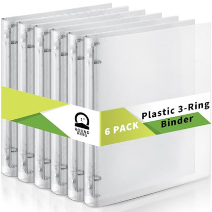 Crtiin 6 Pack 3 Ring Binder Clear Plastic 3 Holes Binder Notebook Covers, Snap Button Closure Refillable Notebook D/o Rings Binders Cover Protector for School Office Students Gifts(O Ring,1 Inch) - size: 1 Inch, style: O Ring