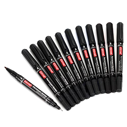 ZEYAR Twin Tip Permanent Markers, CD/DVD Markers, 4 Color, Ultra Fine Point and Fine Point for Signature and Marking (12 Black Color) - color: 12 Black Color