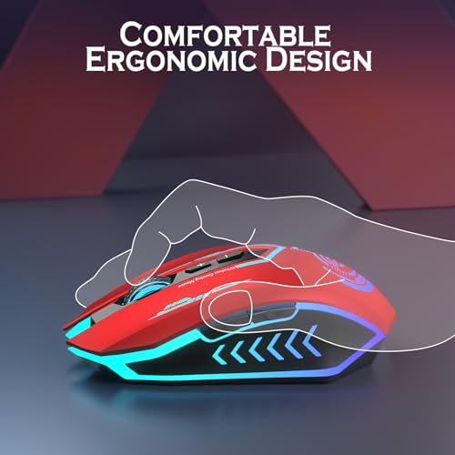 UHURU Gaming Mouse, Wireless Gaming Mouse with 7 Buttons 7 Changeable LED Color up to 12000 DPI, Rechargeable USB Gamer Mouse for PC Laptop (Red) - color: red