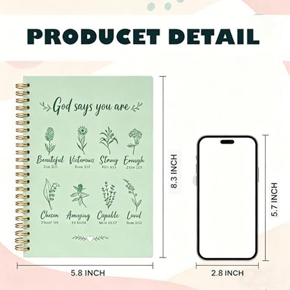 Christian Spiral Notebooks For Women - Bible Study Prayer Journal Dairy With God Says,140 Pages,Hardcover Coil-Bound Subject Notebook College Ruled,Inspirational Gifts For Church Members Journals For Writing, A5(5.8"X8.3") (Green) - color: Green