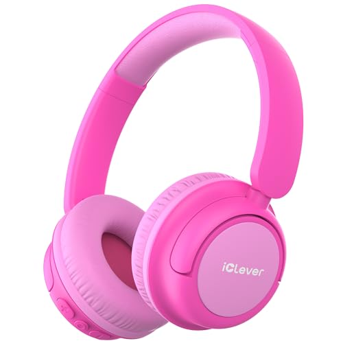 iClever BTH22 Kids Bluetooth Headphones, 60H Play Time, 74/85 dBA Safe Volume, Bluetooth 5.4, USB C, Over Ear Kids Headphones Wireless with Mic AUX Cord for iPad/Tablet/Travel/School (Bright Pink) - color: A-Blossom Pink
