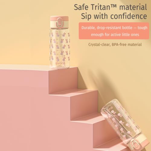 Evorie Tritan Kids Water Bottle with Straw, 13oz BPA-Free Leak-Proof Drinking Bottle for School & Travel, Lightweight Clear Water Bottle, Dishwasher Safe, for Kids Ages 3+ (Pink Rabbit) - color: Pink Rabbit