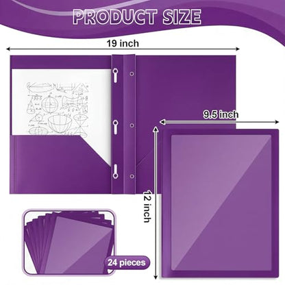 Teling 24pcs Heavy Duty Plastic Folders with Clear Front Pocket and Card Slot, 3 Prongs and 2 Pockets, Letter-Size, Reports Document Presentations Office Supplies, Back to School Gifts (Dark Purple) - color: Dark Purple