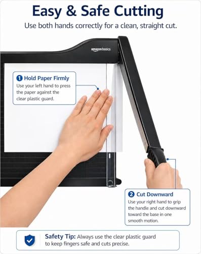 Amazon Basics Paper Trimmer Cutter for Office and Crafts, Heavy-Duty, Portable Guillotine Paper Cutter, 15-Inch, 10-Sheet Cardstock for Photos - size: 15"