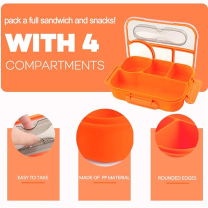 Bento Box for Adults,4 Compartments Lunch Box, Snack Containers Reusable Lunch Containers Drop-Proof, Dishwasher Safe & Made with BPA-Free Materials, Orange - color: Orange