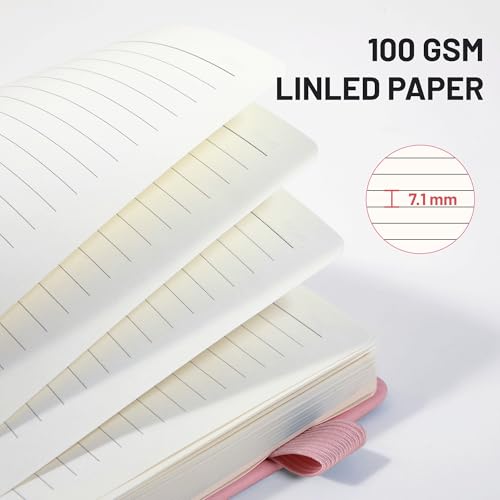 CAGIE Pink Journal Notebook for Women, 320 Pages College Ruled Notebook, 100 Gsm Paper Thick Lined Journal, A5 Hardcover Leather Journals for Writing, 5.7x8.3 In - color: Pink, style: Lined A5