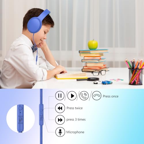 Kids Headphones Wired,Wired Headphones for Kids Over Ear with Microphone,85/94dB Volume Limiter Headphone for Kids Boys Girls Teens Children,3.5mm Wired Foldable Headphone for School/Tablet (Blue) - color: Blue