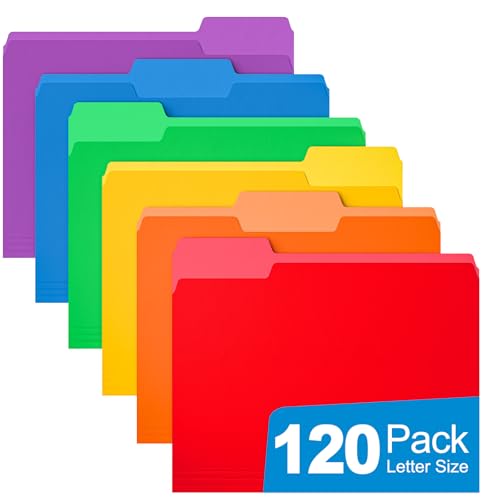HABGP 120 Pack Manilla Folders 8.5 x 11 Inch, 1/3-Cut Tab Colored File Folders Letter Size, Paper File Folders, Manila Folders Home Office School Supplies for Documents Files, Assorted 6 Colors - size: 120 Pack