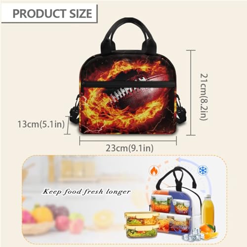 Horeset Football Flame Backpack for School Boys 3 Pack 17inch Schoolbag & Water Bottle Sling Bag & Picnic Lunch Tote Bag Elementary Middle School Bookbag with Side Mesh Pocket Padded Shoulder Straps - color: Football Flame