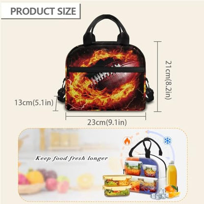 Horeset Football Flame Backpack for School Boys 3 Pack 17inch Schoolbag & Water Bottle Sling Bag & Picnic Lunch Tote Bag Elementary Middle School Bookbag with Side Mesh Pocket Padded Shoulder Straps - color: Football Flame