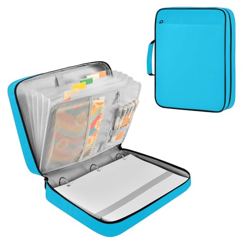 Bright Sky Blue Zipper Binder Bag with Handle,1.25 Inch 3 Ring O-Ring 500 Sheet Capacity 6 Tab Expanding File Folder Storage Pockets Binder for School Office Organizer Supplies - color: Multicolored-19