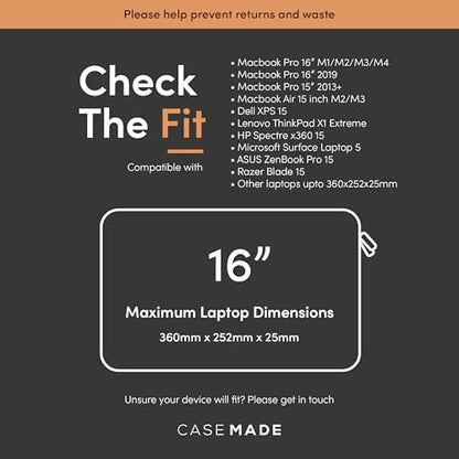 Casemade Real Leather Laptop Case/Zipped Folio Bag with Inner Pocket & Wool Lining Compatible with Apple MacBook, HP, Dell, Asus, Levovo (16 Inch - Tan) - color: Tan, size: 16 Inch