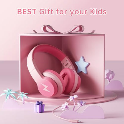 Candy Bila Wired USB C Kids Headphones, 85dB Safe Volume Limit, HD Stereo Sound, Adjustable Headband, Foldable Over-Ear Design for School, Travel, Boys, Girls, iPad, Tablet，Gradient Pink - color: Gradient Pink
