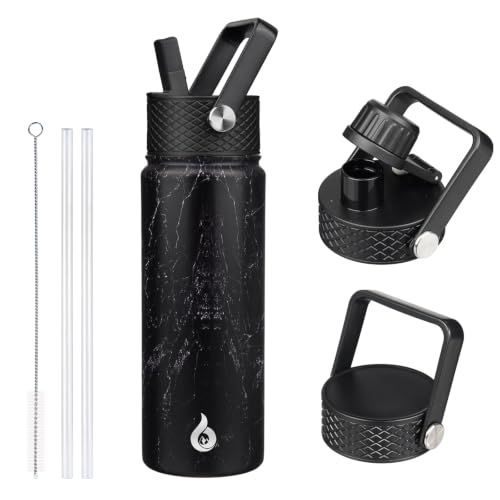 BJPKPK 22oz Insulated Water Bottle with Straw Lid, Stainless Steel Bottle | 3 Lids Included, Keep Cold & Hot, BPA-Free Leakproof Vacuum Bottle, Metal Water Bottle for office, Gym, Travel & Outdoor - color: Midnight, size: 22 Ounces