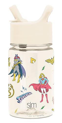 Simple Modern Kids DC Comics Water Bottle Plastic BPA-Free Tritan Cup with Leak Proof Straw Lid | Reusable and Durable for Toddlers, Girls | Summit Collection | 12oz, Super Gals - color: DC: Super Gals, style: Straw Lid | 12oz