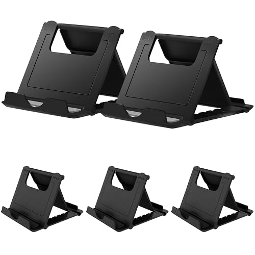 Portable Cell Phone Stand Holder for Desk, 【5 Pack】 Foldable Pocket-Sized Adjustable Mount, Universal Desktop Kickstand Compatible with iPhone, iPad, Kindle & Android Devices (fiveBlack) - color: fiveBlack
