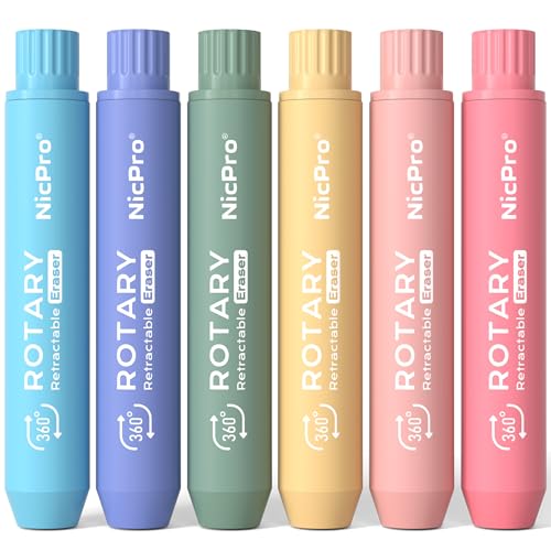 Nicpro 6 Pack Rotary Retractable Erasers, Soft TPE Twist Erasers in Cute Rainbow Colors, Clean Erasing Large Pencil Eraser for Students Kids, School Supplies, Office, Stationary, Drawing & Journaling - color: Rainbow