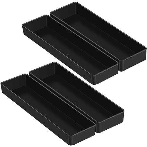 Teling 4 Pcs Black Plastic Desk Organizer Tray Shallow Drawer Pencil Tray Tabletop Organizer for Office, Home, or Study 9.45x2.95x1.38 Inch - color: black