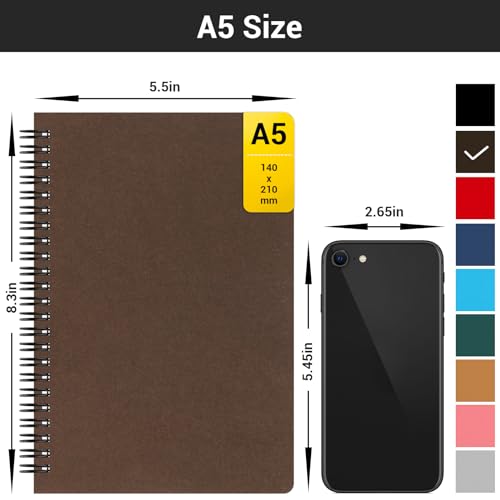 EUSOAR Spiral Bound Notebook, 12 Packs A5 5.5"x8.3" 120 Pages Hardcover Lined Travel Writing College Ruled Notebooks, Students Office Subject Diary Note Book Journal-Black, Royal Blue,Coffee - color: Black, Royal Blue, Coffee, size: 12 Packs