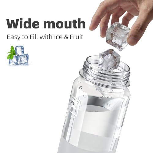 Fanhaw 32 oz Clear Water Bottle with Straw Lid - Tritan, BPA-Free, Lightweight, Wide Mouth, Leak-Proof, Perfect for Gym, Travel, School, Office, and Sports(Clear & Black) - color: Clear & Black