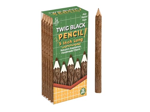 BSIRI Black 3 Inch Wood of 12 in Pack Tree Bark Pencil Favors in Wooden Rustic Twig Pencils Unique Camping Gifts Decorations Party Supplies Novelty Gifts Natural Kid - style: 3 Inch long