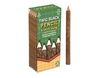 BSIRI Black 3 Inch Wood of 12 in Pack Tree Bark Pencil Favors in Wooden Rustic Twig Pencils Unique Camping Gifts Decorations Party Supplies Novelty Gifts Natural Kid - style: 3 Inch long