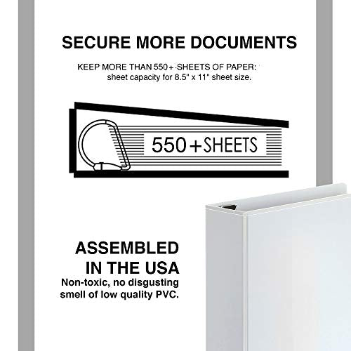 3 Ring Binder 3 Inch, Heavy Duty D-Ring, Holds 650 Sheets, 6 Pack White with Clear View Covers & 2 Pockets for 8.5x11 Paper, Nonstick PVC-Free, Gap-Free Closure, Assembled in USA - Ring Binder Depot