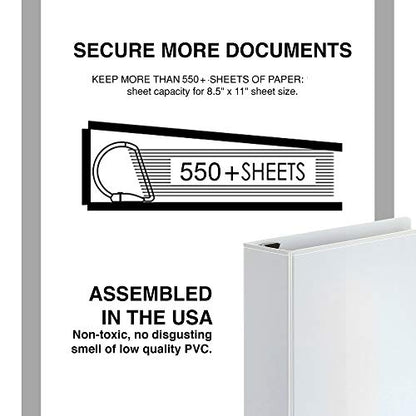 3 Ring Binder 3 Inch, Heavy Duty D-Ring, Holds 650 Sheets, 6 Pack White with Clear View Covers & 2 Pockets for 8.5x11 Paper, Nonstick PVC-Free, Gap-Free Closure, Assembled in USA - Ring Binder Depot