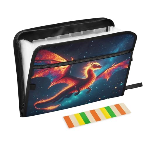 Dragon in The Dark Night File Organizer 13 Pocket Expanding File Folder with Front Pouch Portable Business Fire Storage Document Organizer Folder with Zipper - color: Dragon
