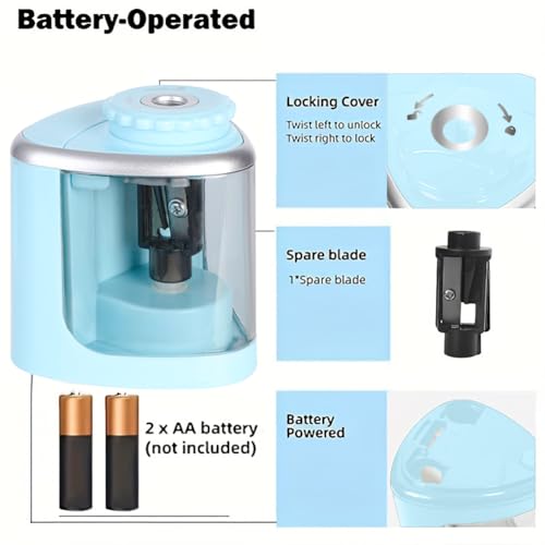 1PCS Pencil Sharpener Battery Operated, Quick Sharpening, Suitable for NO.2/Color Pencils(6-9 mm) Portable Electric Pencil Sharpener(Blue) - color: Blue