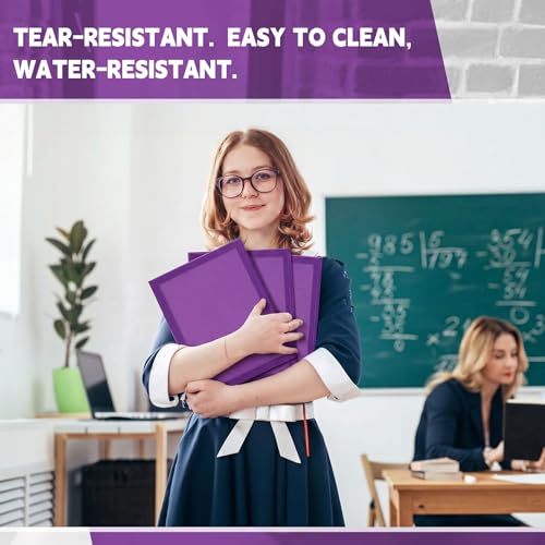 Teling 24pcs Heavy Duty Plastic Folders with Clear Front Pocket and Card Slot, 3 Prongs and 2 Pockets, Letter-Size, Reports Document Presentations Office Supplies, Back to School Gifts (Dark Purple) - color: Dark Purple