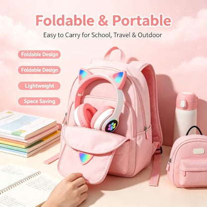 Cat Ear Bluetooth Headphones for Kids & Adults, Wireless Foldable & Wired Multi-Function LED Light Up Over Ear Headphones with Mic and Volume Control for iPhone/iPad/Laptop/PC (White 2) - color: white 2