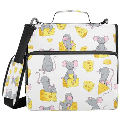 Kigai Gray Mouse 3 Ring Zipper Binder Organizer, Large Capacity Binder Bag Holds 500 Sheets, Water Resistant Multi-Pocket Binder with Shoulder Strap for School Office Teachers