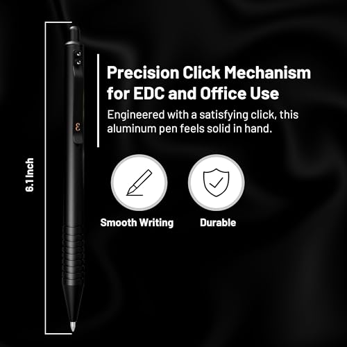 Everyman Black Grafton Full Click Refillable 0.7mm Gel Ink Pen | Sleek Anodized Aluminum EDC Pen with Deep Grooved Grip | Smooth Writing Pocket Pen for Office, Travel, Gifting & Daily Use - color: Black, style: Full Click