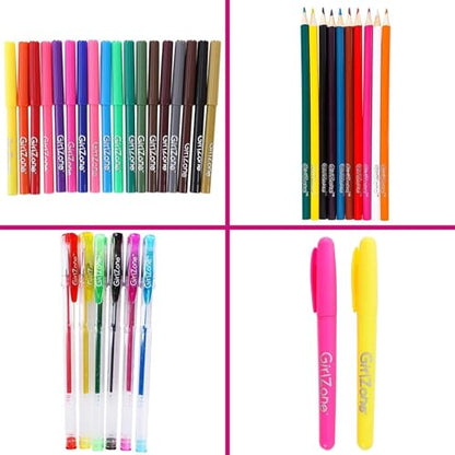 GirlZone 43-Piece Rainbow Filled Pencil Case with Supplies - Ages 7+ - Art Kit, Marker Binder & Stationery Set for Kids
