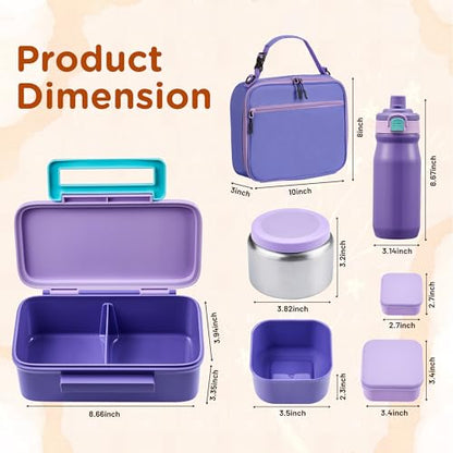 JXXM Bento Lunch Box for Kids With 8oz Thermo, Leakproof Bento Box with with 2 Compartments, Insulated Bottle, Lunch Bag, BPA Free Dishwasher Safe for School Girls Boys (Purple) - color: Purple 01