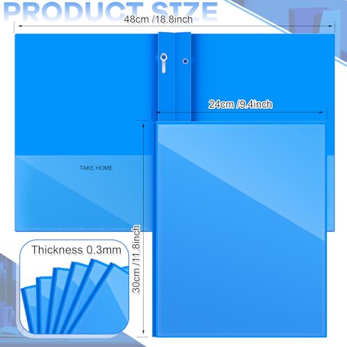 Henoyso 24 Pcs Plastic Folders with Clear Front Pocket and 3 Prong Take Home Plastic 2 Pocket Folder Back to School for Students Parent Teacher Communication for School Office (Blue) - color: Blue