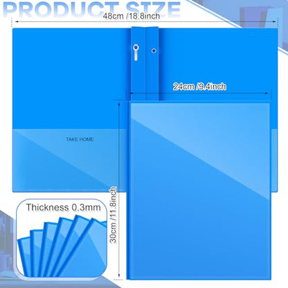 Henoyso 24 Pcs Plastic Folders with Clear Front Pocket and 3 Prong Take Home Plastic 2 Pocket Folder Back to School for Students Parent Teacher Communication for School Office (Blue) - color: Blue