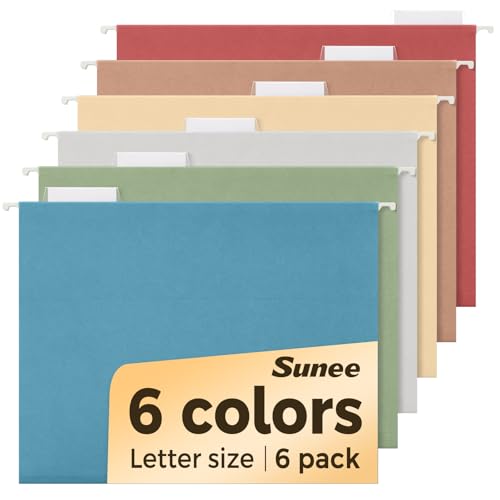 SUNEE Hanging File Folders Retro Colors, 6 Pack Letter Size File Folders with 1/5-cut Tabs, Stay Organized for Your Home and Office Bulk File and Documents - color: Retro Color