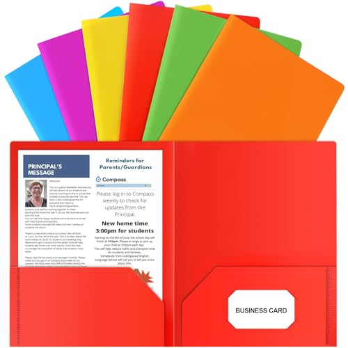 HABGP Plastic Folders with Pockets, 6 Color Heavy Duty Two Pocket Folder Business Card Holder for Office High School - size: 6 Pack