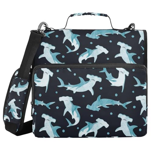 Hammerhead Shark Binder Bag 3 Ring Zipper with Handle Shoulder Strap | for School Work Office Organizer Storage Case - color: Hammerhead Shark