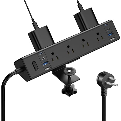 Jgstkcity Desk Clamp Power Strip 40W USB C,8 Outlets,8 USB,6FT,Black | 40W Fast Charging Station,4 USB-C,4 USB-A,Furniture Nightstand Edge Mount Surge Protector, Fits 1.9" Tabletop Edge - color: Black, size: 6FT Length