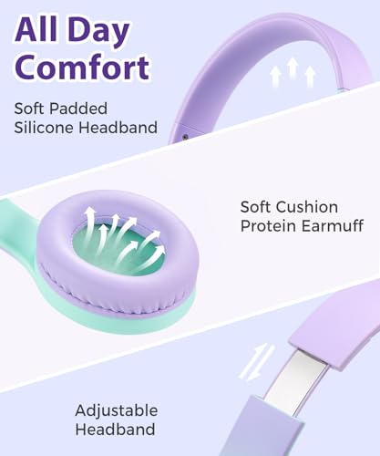 rockpapa Kids Headphones, Wired Headphones for Kids with Microphone, 85/94dB Volume Limiter Headphone for Girls Boys, Foldable Head Phones for School Tablet Laptop Purple Teal - color: Purple Teal